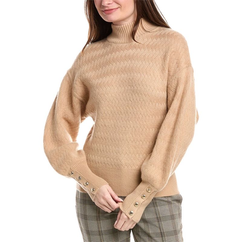 Elie Tahari Womens Balloon Sleeve Turtleneck Cashmere Sweater, Brown